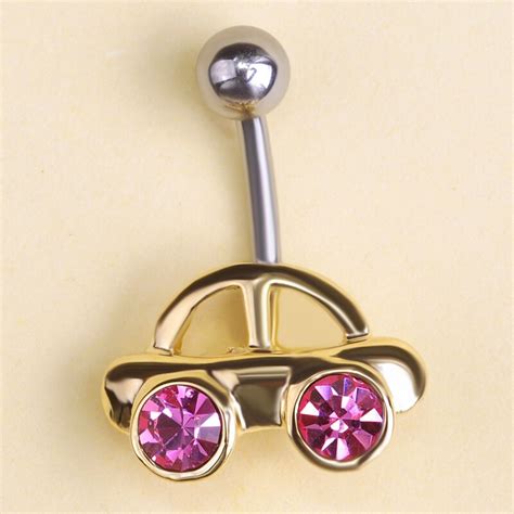 Austrian Crystal Cars Gold Body Jewelry Piercings Navel Belly Button