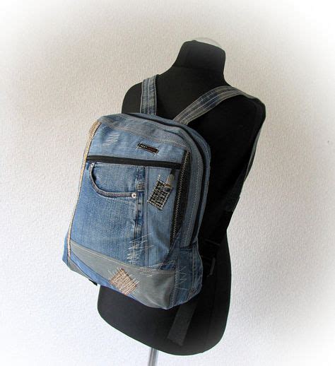 Recycled Denim Unisex Backpack Hipster Jeans Back To School Outdoor