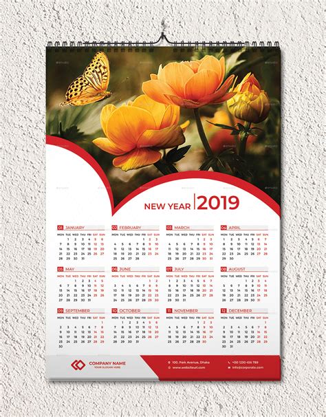 One Page Wall Calendar 2020 Wall Calendar Design Calendar Design