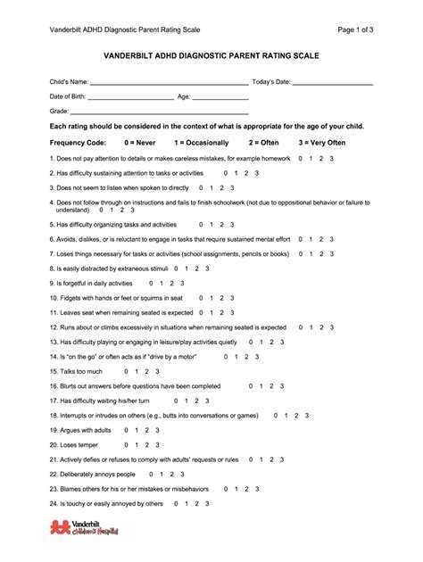 Adult Adhd Vanderbilt Assessment Scale