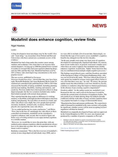 Modafinil Does Enhance Cognition Review Finds Nigel Hawkes Pdf