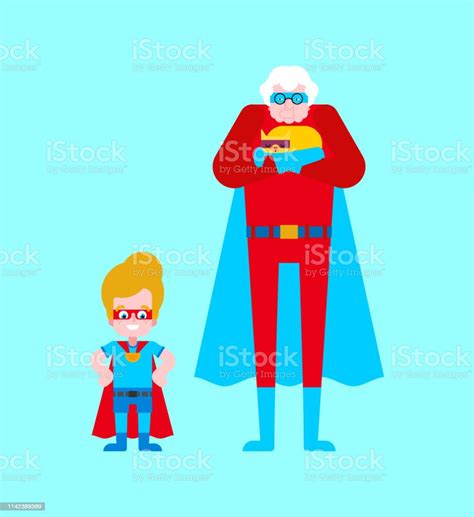 Superhero Grandmother And Grandson Super Grandma In Cloak And Mask