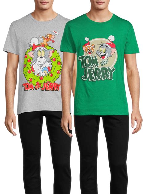 Tom And Jerry Christmas Mens Big Mens Santa Hat And Wreath Graphic T