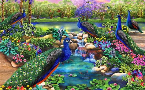 Peacocks And Fantasy Garden Wallpapers Peacock Pictures Cross