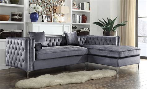 Chic Home Monet Sectional Sofa Grey Velvet