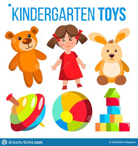 Kindergarten Toys Set Vector Colorful Items For Childen Preschool