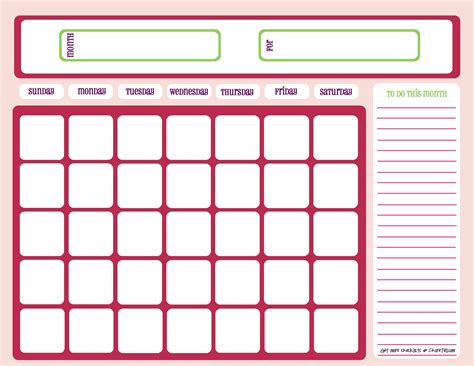 Monthly Calendar Printable Colorful Template Calendar Design