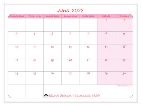 Calendário De Abril De 2023 Para Imprimir “50sd” Michel Zbinden Mo