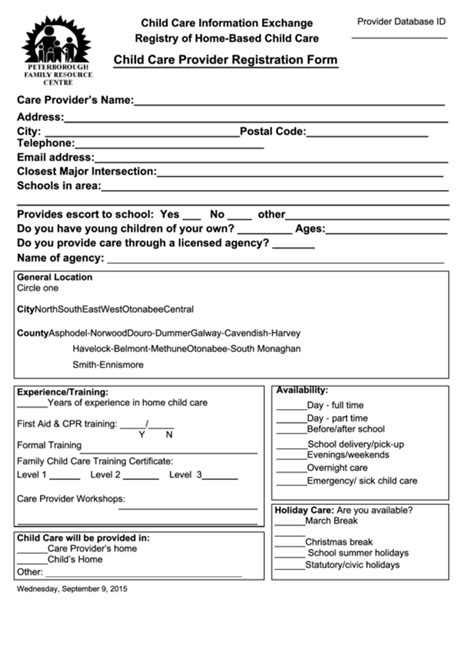 Fillable Child Care Provider Registration Form Printable