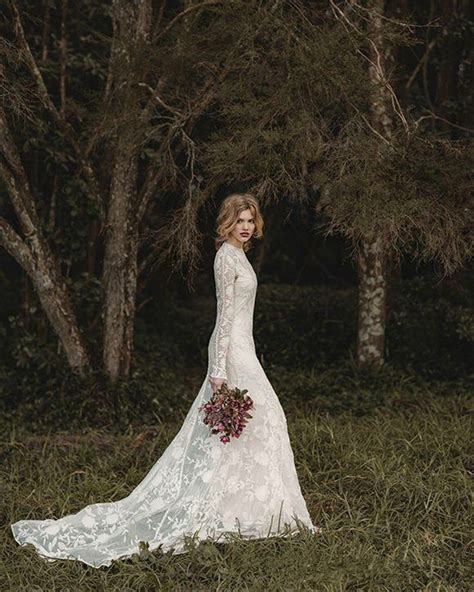 Elegant Lace Bohemian Long Sleeve Wedding Dress A Line