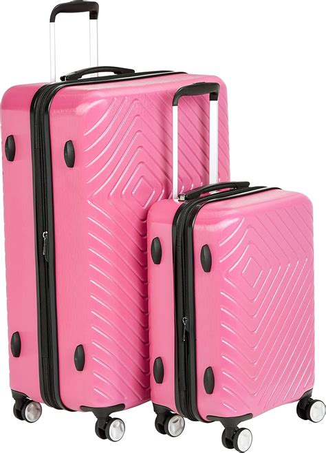 Amazonbasics 2 Piece Geometric Hard Shell Expandable Luggage Spinner Suitcase Set Pink Amazon