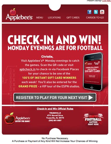 Maybe you would like to learn more about one of these? Applebees Check-in & Possibly Win a $20 Gift Card | AL.com