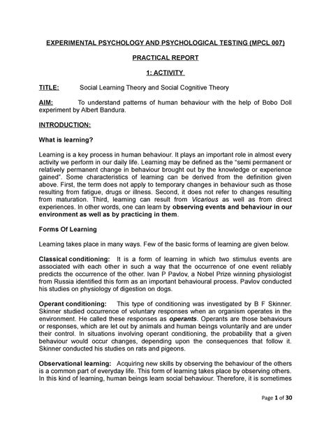 Practical Report Mpc 007 Experimental Psychology And Psychological