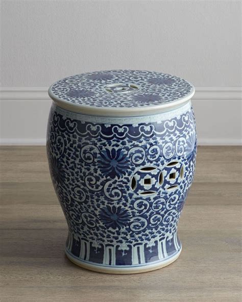 Blue And White Twisted Lotus Chinese Garden Stool Indoor Outdoor