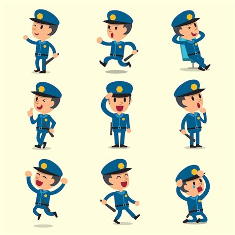 Personaje De Policía De Dibujos Animados Plantea Sobre Fondo Amarillo