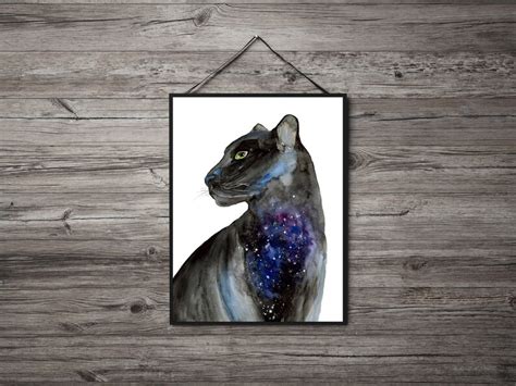 Black Panther Print For Home Decor Watercolor Galaxy Panther Etsy