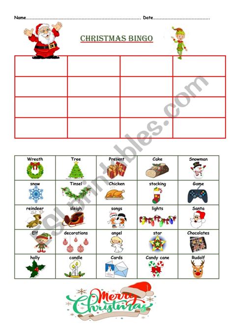 Christmas Bingo Esl Worksheet By Richard7868