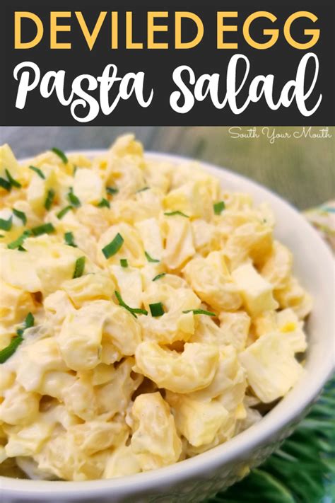 A rustic macaroni salad made with elbow noodles, chopped boiled eggs and a simple but perfectly seasoned dressing that makes an easy, tasty side dish perfect for everything from burgers to sunday dinner. South Your Mouth: Deviled Egg Pasta Salad