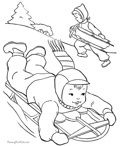 Winter Sledding Coloring Pages Download And Print For Free