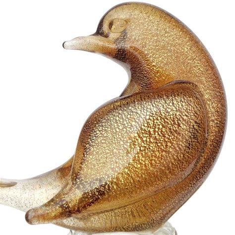 Archimede Seguso Murano Amber Gold Flecks Italian Art Glass Dove Birds