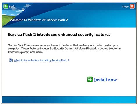 Installing Windows Service Pack 2