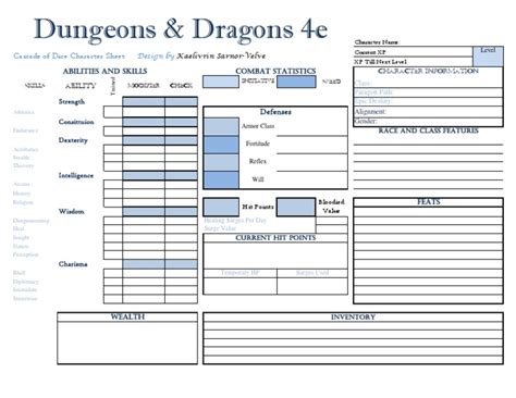 Dnd 4e Form Fillable Charecter Sheet Printable Forms Free Online