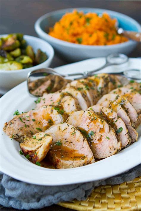 Clean and cut 1 pound of red potatoes into about 1 inch pieces. Roasted Pork Tenderloin with Maple Dijon Sauce | Recipe ...