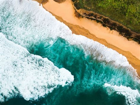 Desktop Wallpaper Beach Nature Sea Waves Aerial Shot Hd Image
