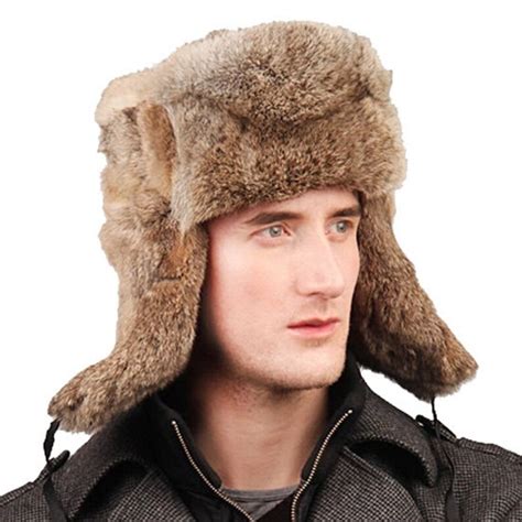 Brown Rabbit Fur Russian Ushanka Hat Etsy Uk