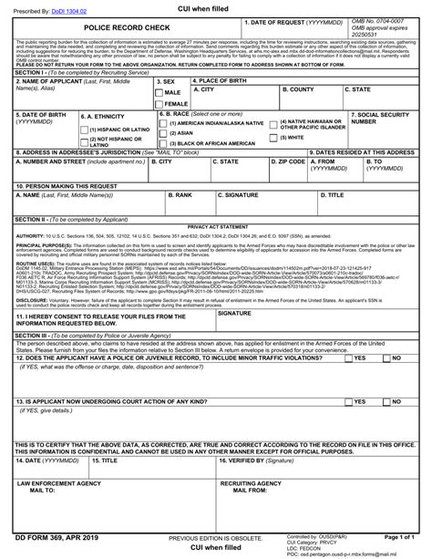 Dd Form 369 Download Fillable Pdf Or Fill Online Police Record Check
