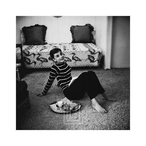 Mark Shaw Audrey Hepburn In Striped Sweater Lounges Arms Back