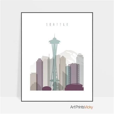 Seattle Skyline Art Seattle Print Seattle Poster Cityscape Etsy