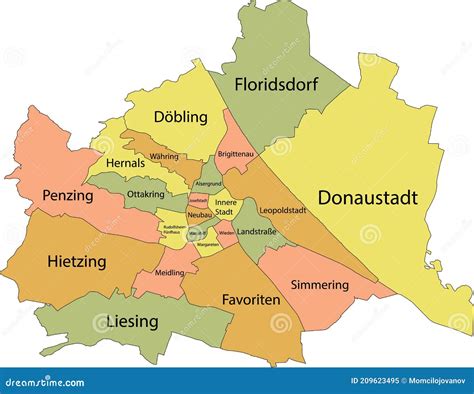 Mappa Dei Distretti Di Vienna Austria Illustrazione Vettoriale