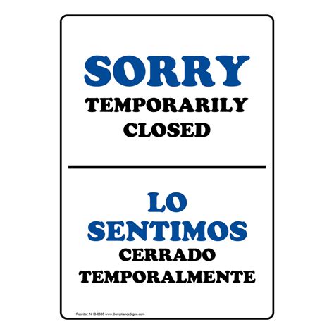 Sorry Temporarily Closed Bilingual Sign Nhb 8635 Restrooms