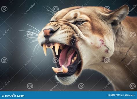 Snarling Cougar Showing Teeth Stock Photo Image Of Fierce Danger