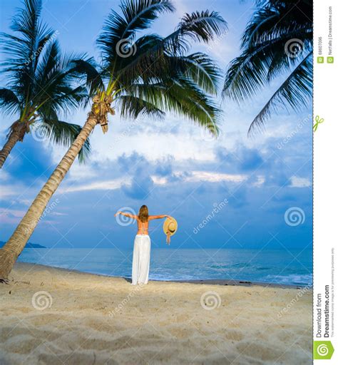 Woman On The Tropical Beach Stock Photo Image Of Energy Healthy