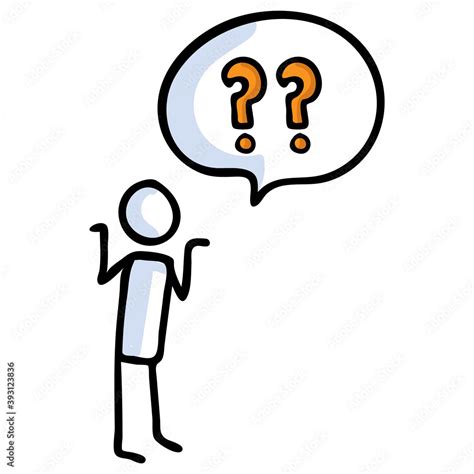 Hand Drawn Stickman Confused With Speech Bubble Question Mark Simple