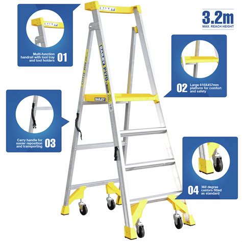 Bailey 170kg 4 Step Aluminium Job Station Platform Ladder Bunnings