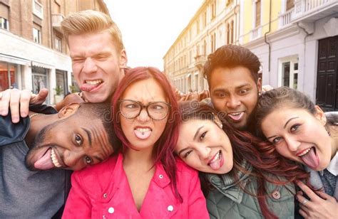 Two Best Multiracial Friends Taking Selfie With Mobile Phone Camera Young Multi Ethnic People