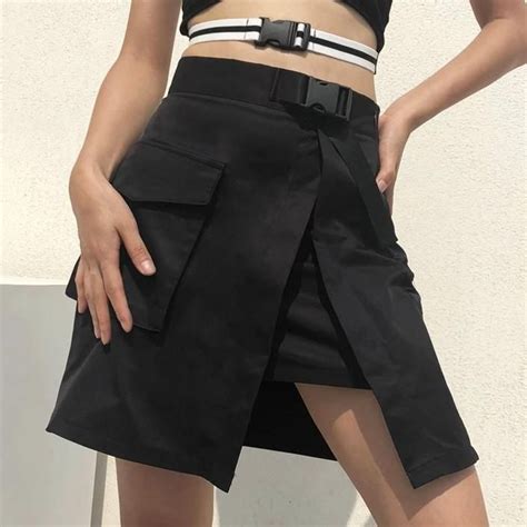 Buckle Streetwear Black High Waist Skirt Mini Skirts Korean Fashion Skirt Skirt Fashion