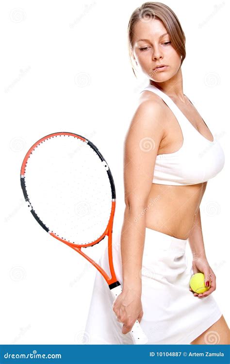 Mooi Meisje Met Tennisracket Stock Afbeelding Image Of Wijfje Oefening