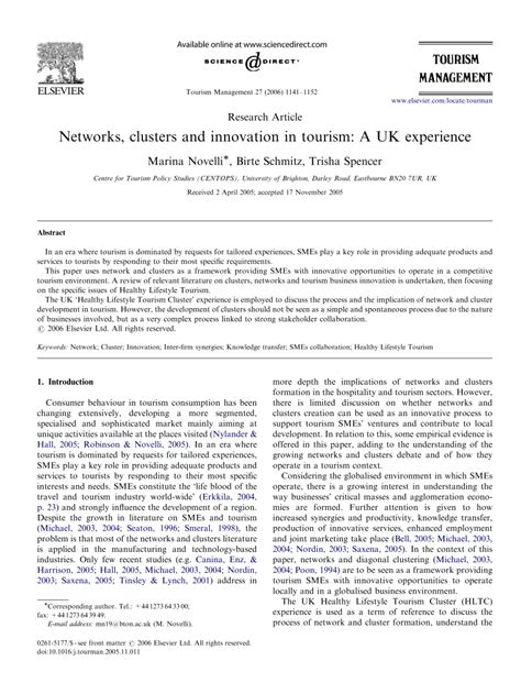 (PDF) Networks, Clusters and Innovation in Tourism: A UK ...