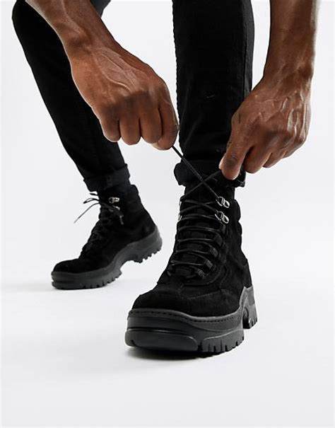 Asos boat shoes in black faux suede with perforated detail. Men's Boots | Chelsea, Combat & Military Boots | ASOS