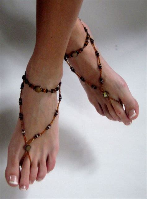 Brown Beaded Barefoot Sandals Shoeless Foot Jewelry Etsy Bare Foot Sandals Foot Jewelry