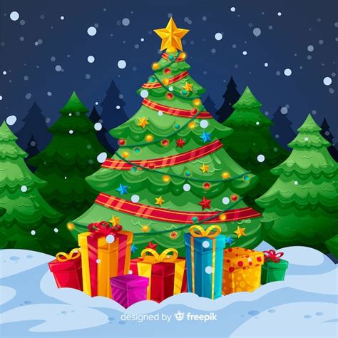 Árbol De Navidad Con Fondo De Regalos Vector Gratis