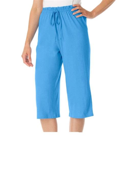 Women S Plus Size Soft Cotton Pajama Capris Pants Elastic Waist W