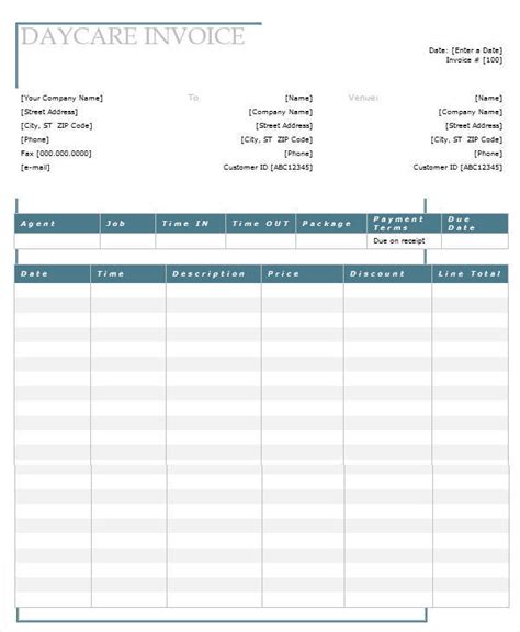 Free Daycare Invoice Template Free Printable Templates