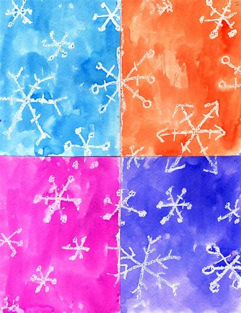 Snowflake Resist Watercolor Grid Art Projects For Kids