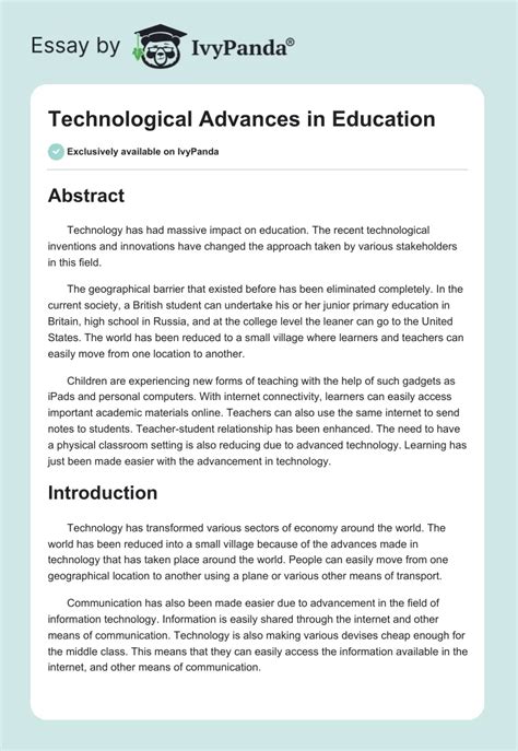 Technological Advances In Education 2999 Words Research Paper Example