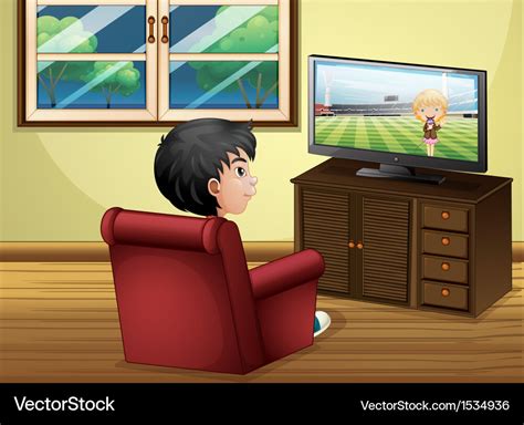 A Young Boy Watching Tv At The Living Room Vector Image